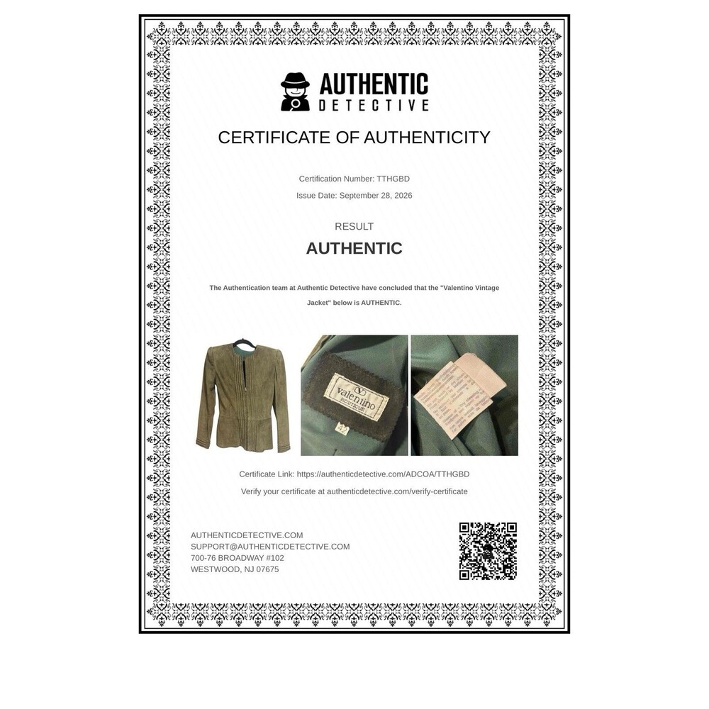 Valentino Boutique Vintage Olive Green Suede Jacket IT Sz 42 Authenticated - Picture 12 of 12